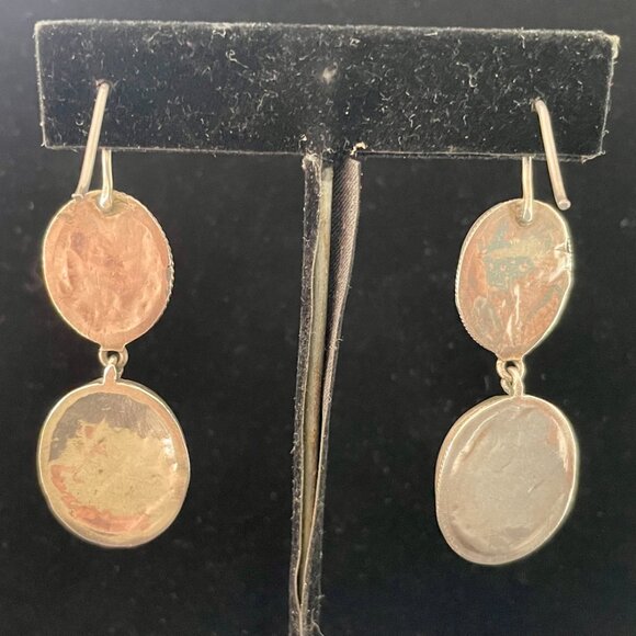 silver and amber colored stone earrings handmade in Mexico - Picture 3 of 3